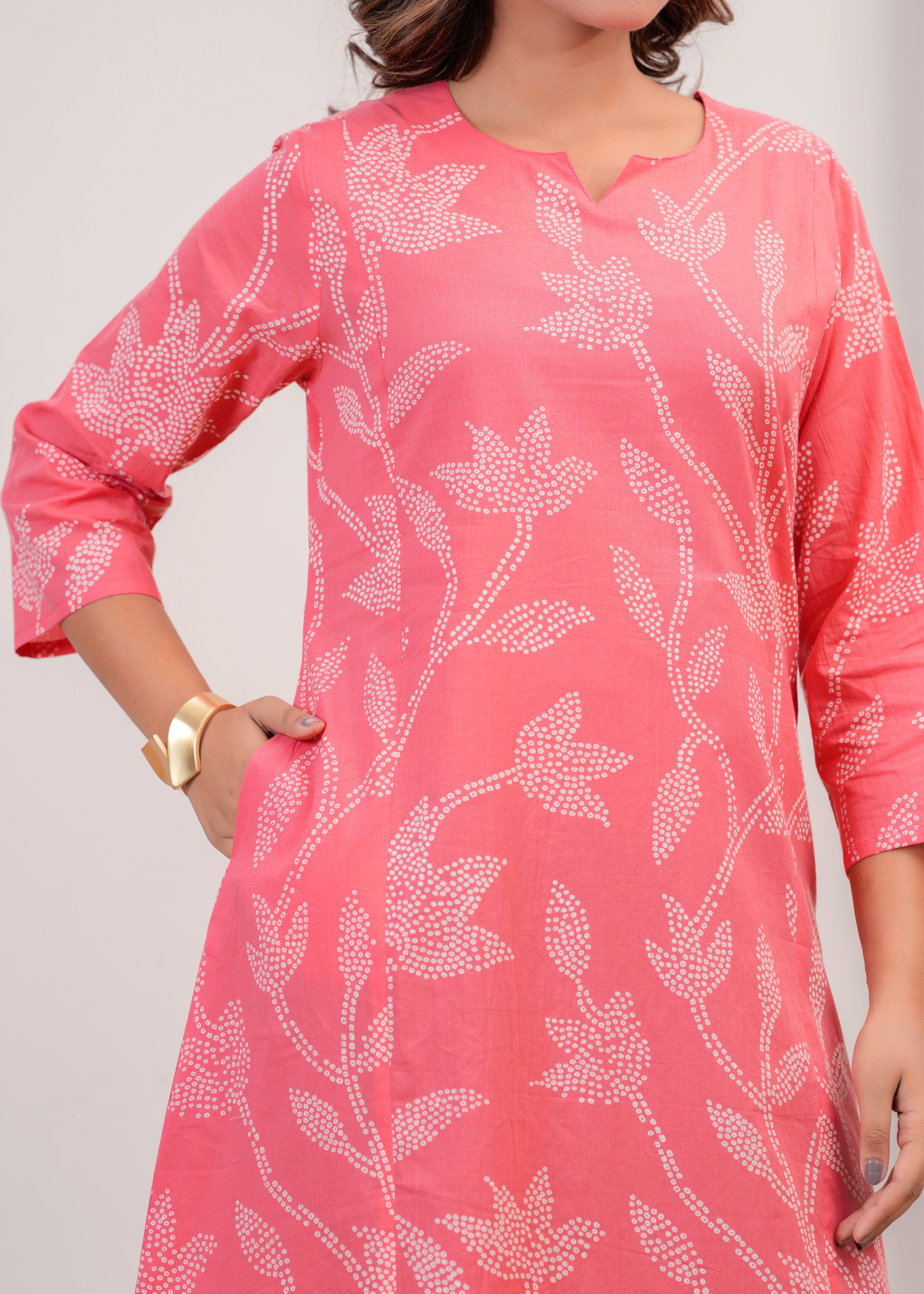 Coral Pink Floral A-line Dress